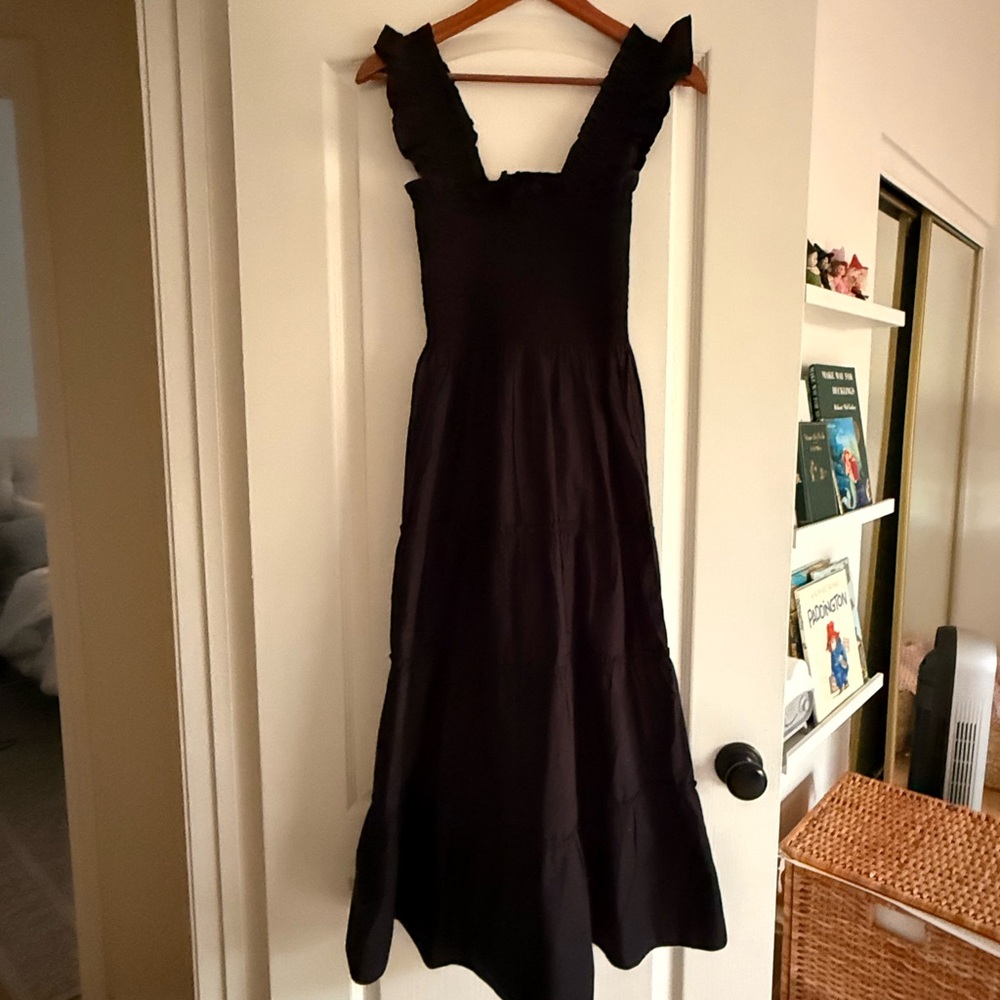Quince Black Ruffled Dress Sundress Maxi